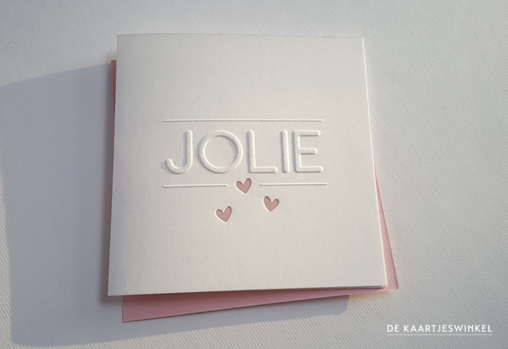 Voorbeeldkaart • Letterpress en preeg geboortekaartje Jolie