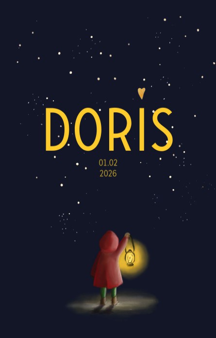 Geboortekaartje Doris met lampion en sterren