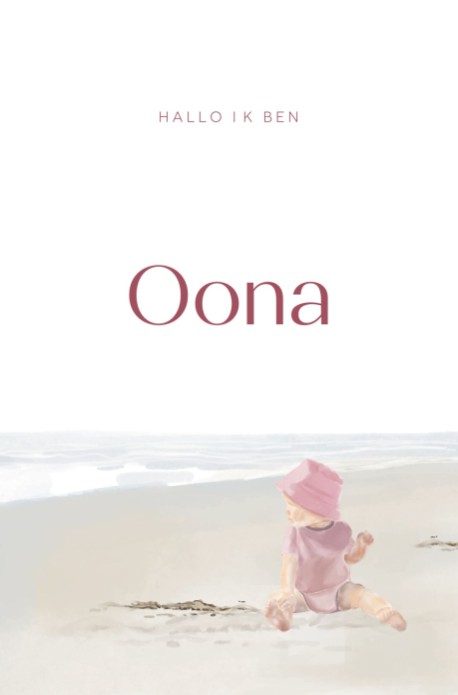 Geboortekaartje illustratie baby op strand Oona