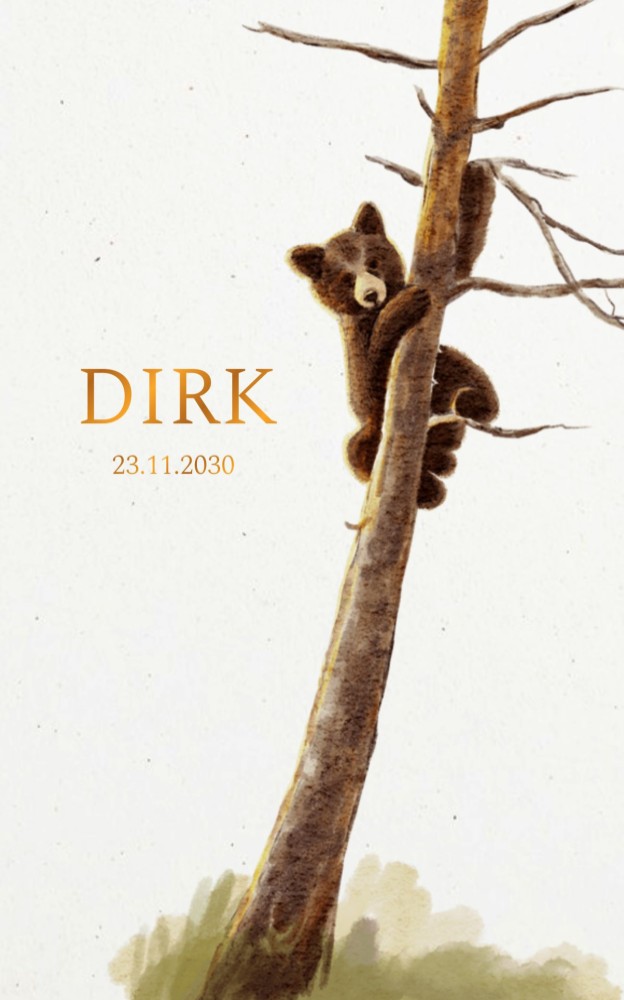 Geboortekaartje jongen herfst bladeren, hertje en vogel Dirk
