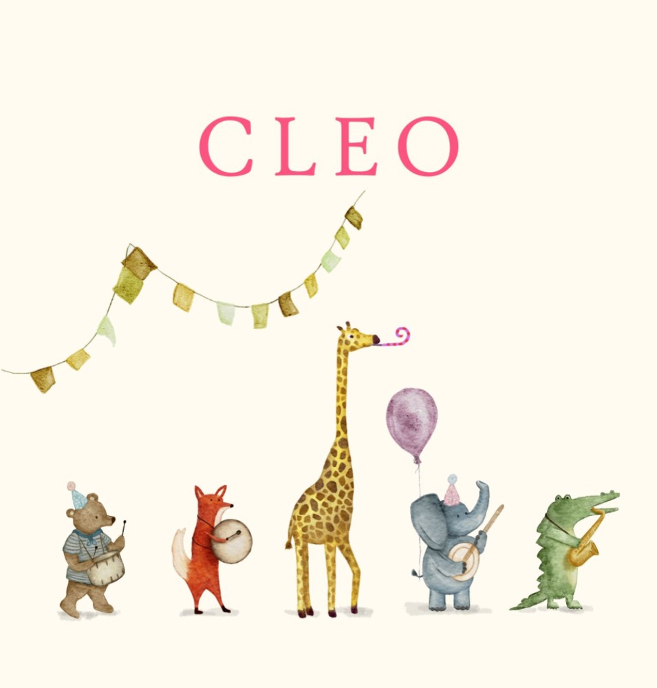 Geboortekaartje met dierenoptocht Cleo