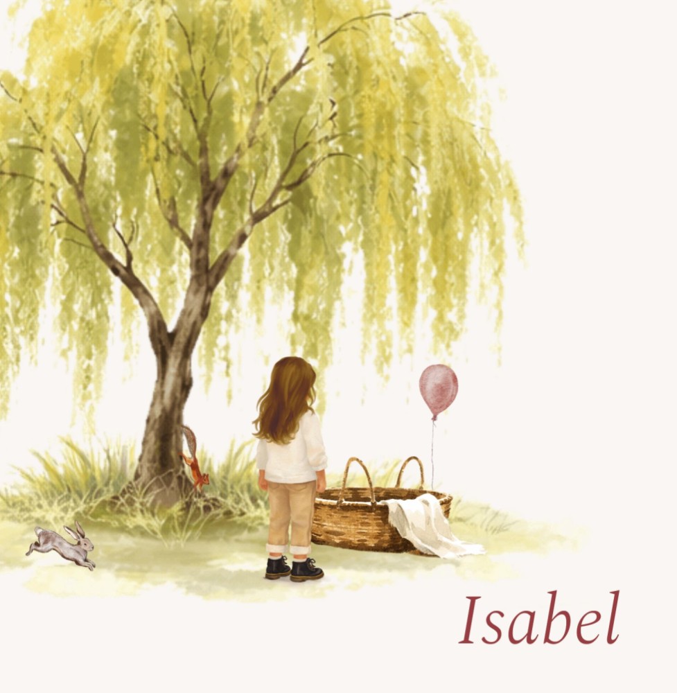 Geboortekaartje met geschilderde illustraties Isabel