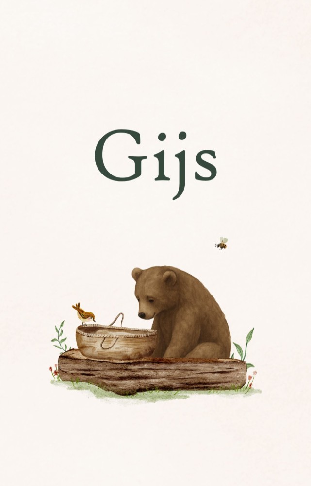 Geboortekaartje met handgetekende dieren Gijs