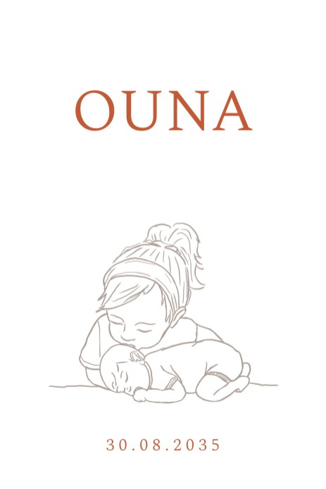 Geboortekaartje met lijntekening grote zus Oona