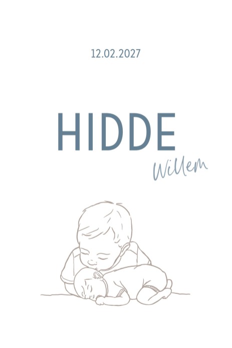 Geboortekaartje met lijntekening Hidde