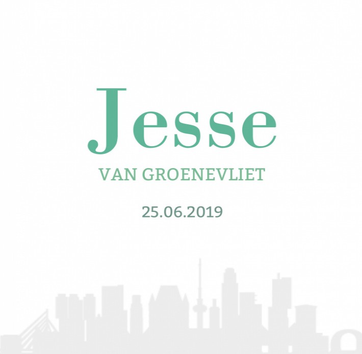 Geboortekaartje met skyline Rotterdam in preeg Jesse