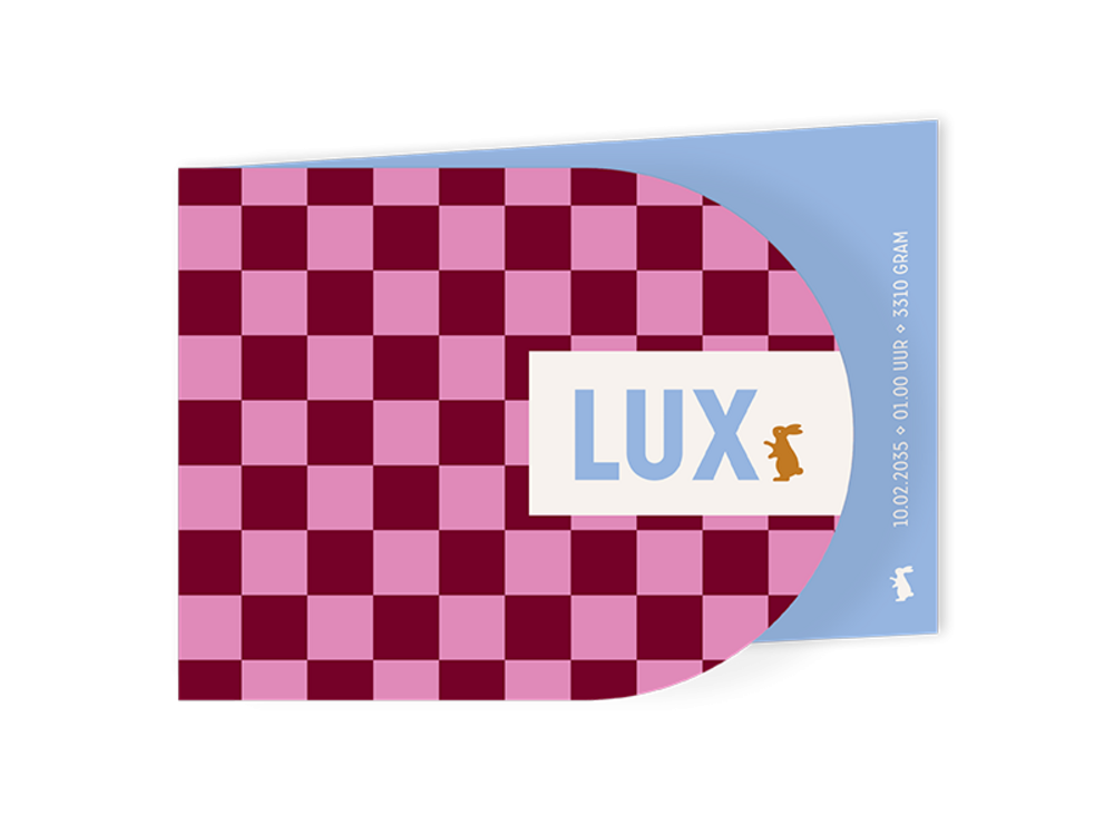 Eclectic blokken geboortekaartje Lux met boogvorm