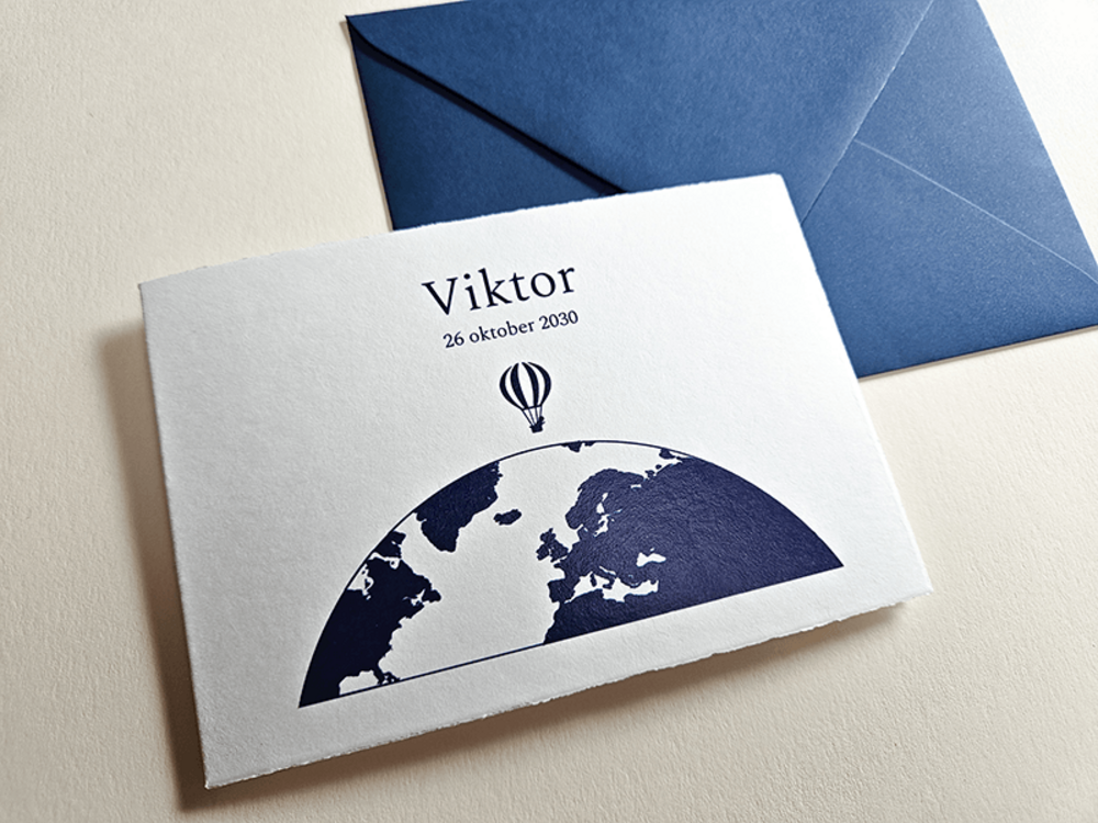 Wereldbol geboortekaartje klassiek Viktor