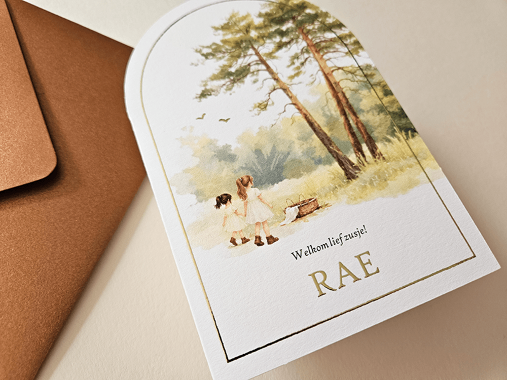 Watercolor geboortekaartje met boogvorm Rae