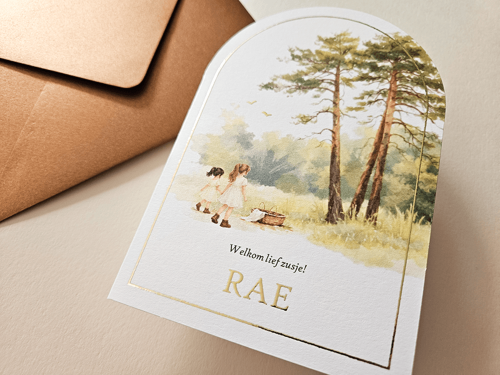 Watercolor geboortekaartje met boogvorm Rae