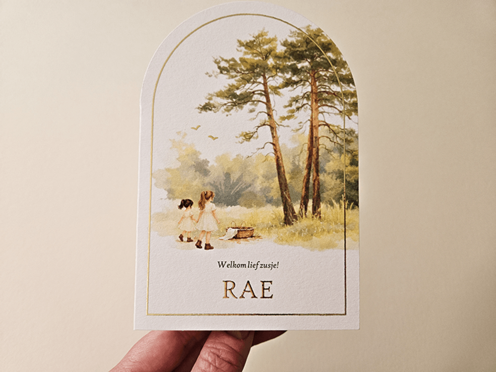 Watercolor geboortekaartje met boogvorm Rae