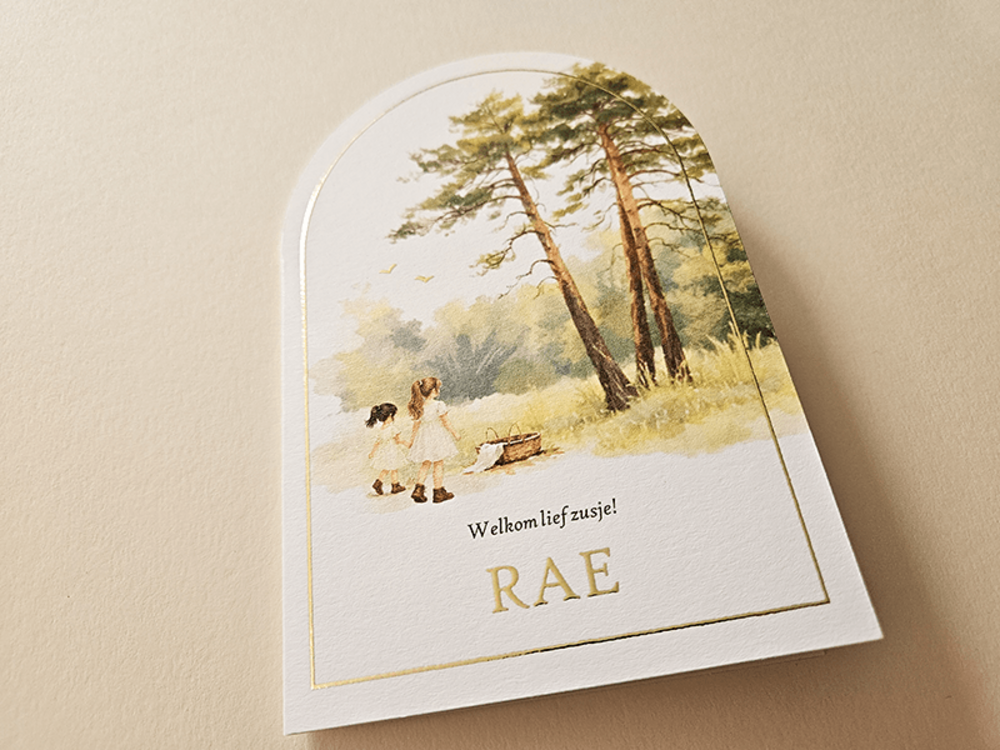 Watercolor geboortekaartje met boogvorm Rae