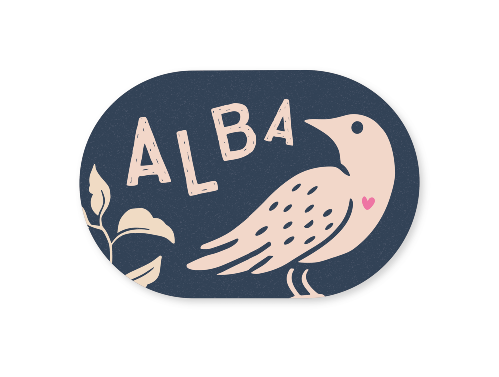 Stoer kleurrijk linosnede geboortekaartje Alba