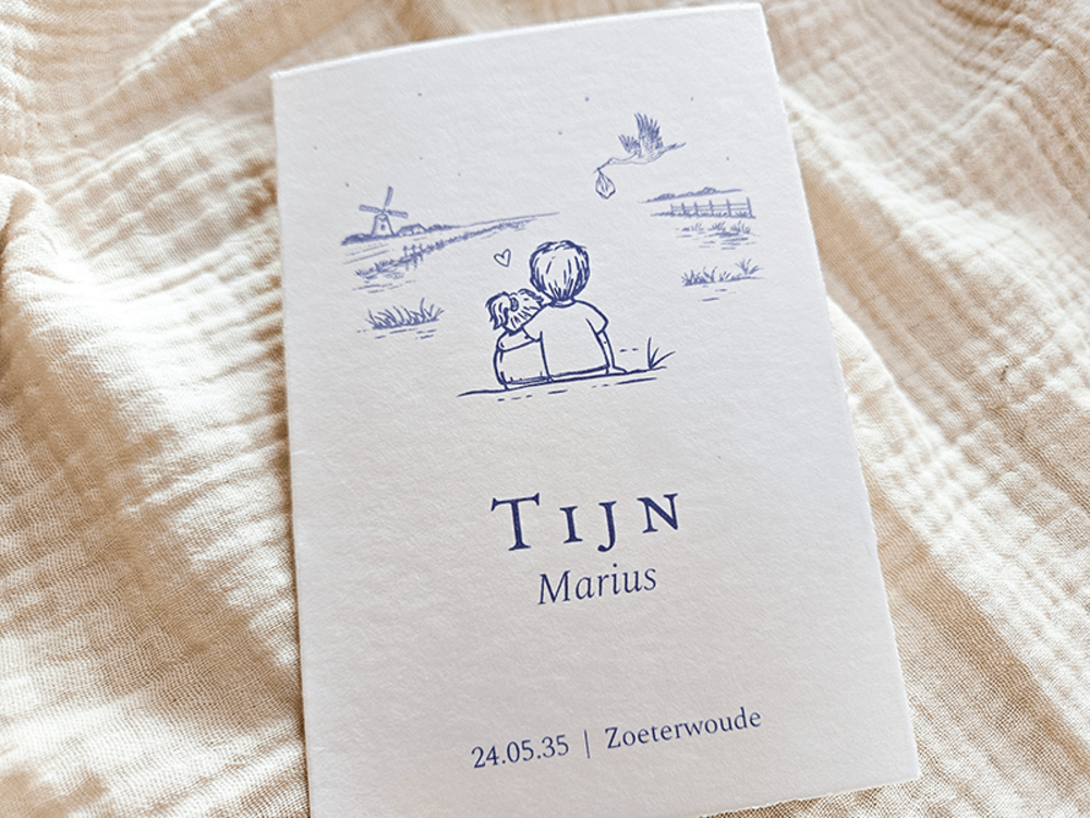 Geboortekaartje met broer en zus lijntekening Tijn