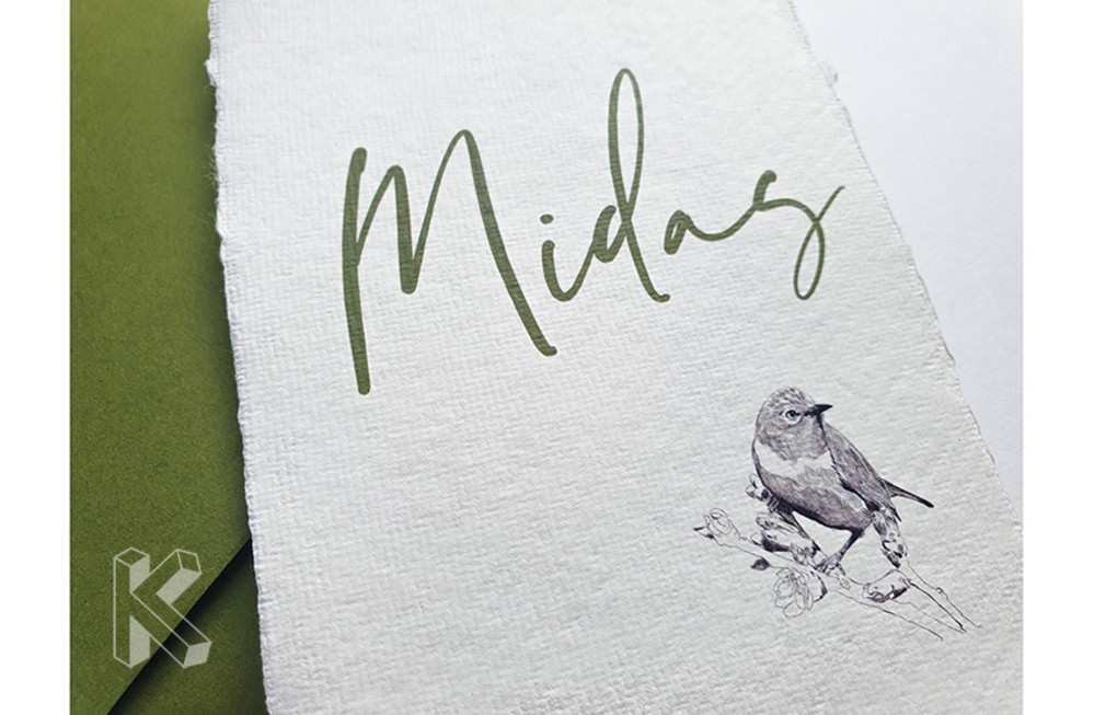 Vogel geschept papier Midas