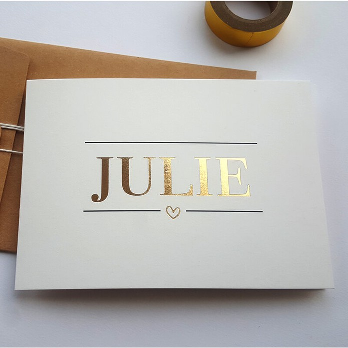 Klassiek geboortekaartje met folie Julie