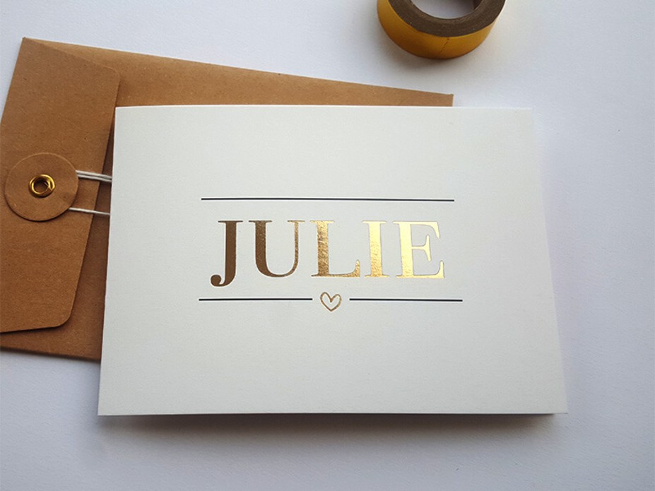 Klassiek geboortekaartje met folie Julie