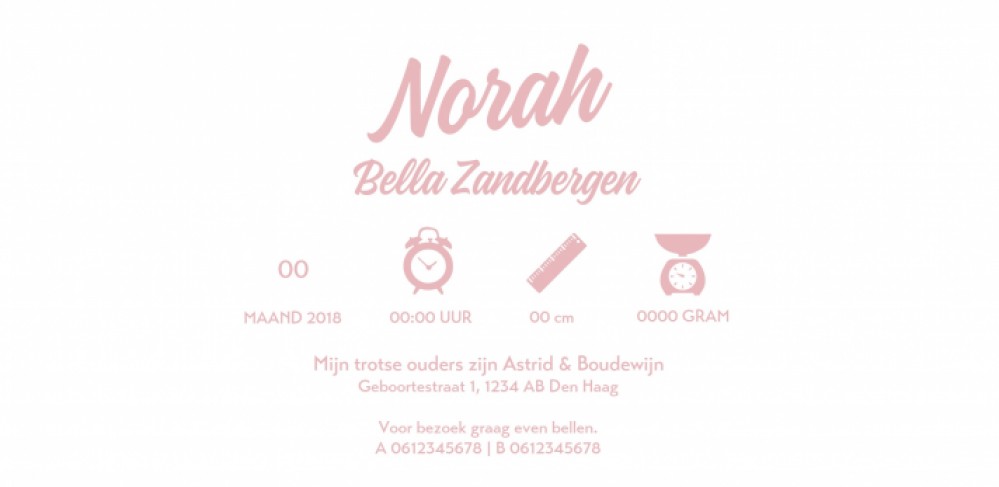 Letterpress geboortekaartje Norah - Stoer aflopend