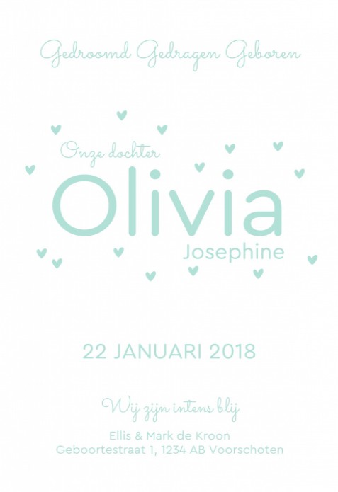 Letterpress kaart met hartjes Olivia