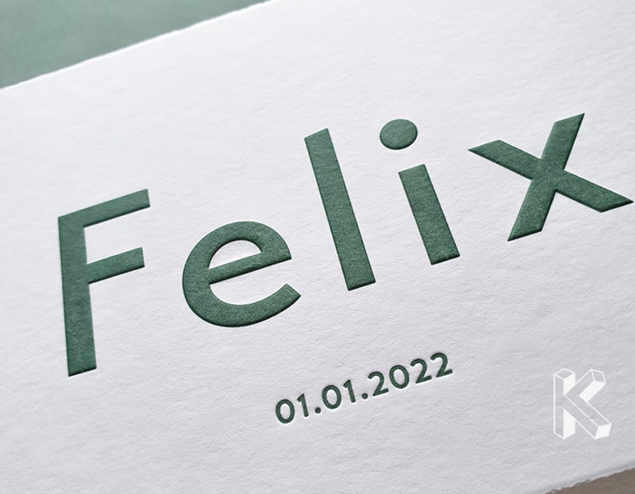 Geboortekaartje Felix letterpress en preeg