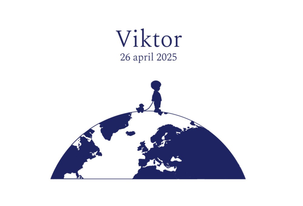 Letterpress wereldbol geboortekaartje Viktor