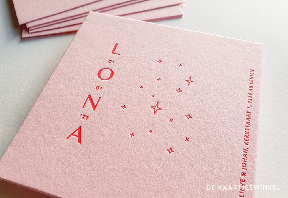 Letterpress geboortekaartje Lona
