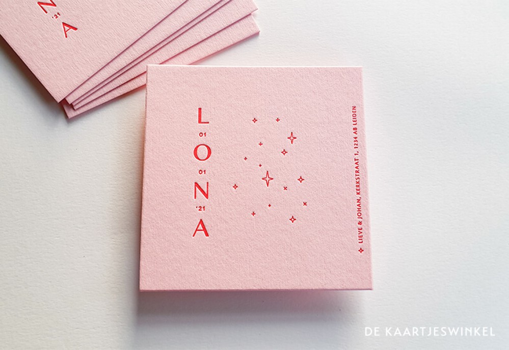 Voorbeeldkaart • Letterpress geboortekaartje Lona