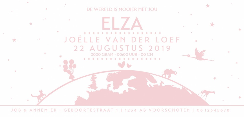 Letterpress geboortekaartje Elza