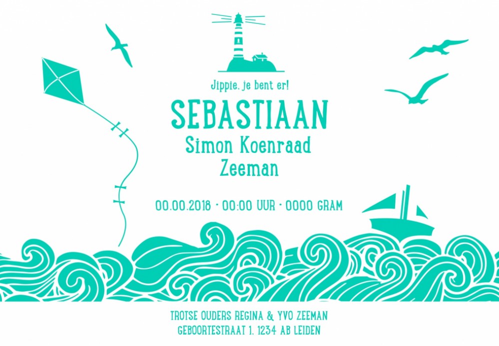 Letterpress geboortekaartje - Oceaan Sebastiaan