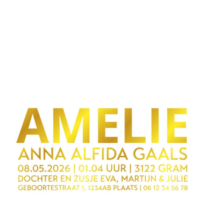 Modern geboortekaartje met folie Amélie