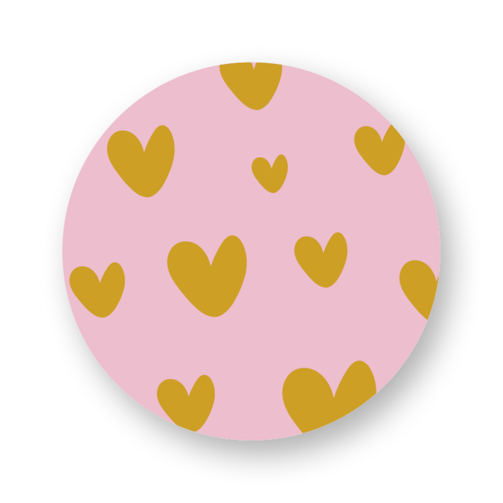 Roze sticker met gele hartjes