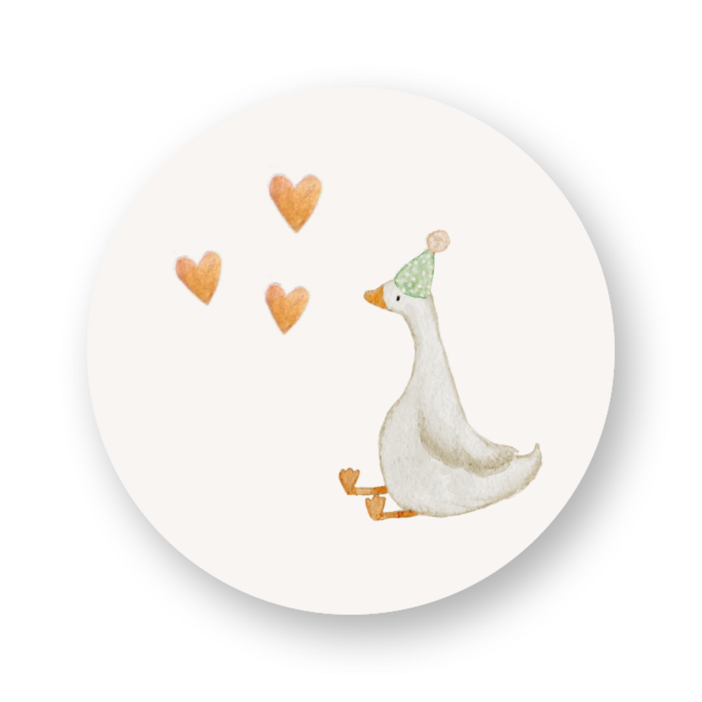 Sticker met gansje en hartjes