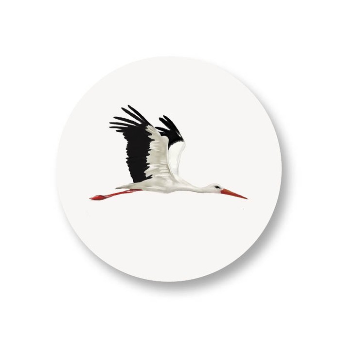 Sticker met getekende ooievaar