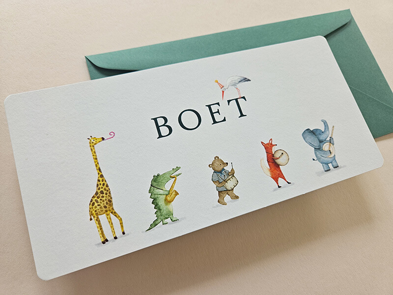 Geboortekaartje jongen dierenoptocht Boet